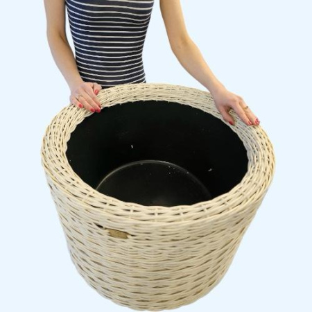 Кашпо из искусственного ротанга цилиндр белый-бри 45 л